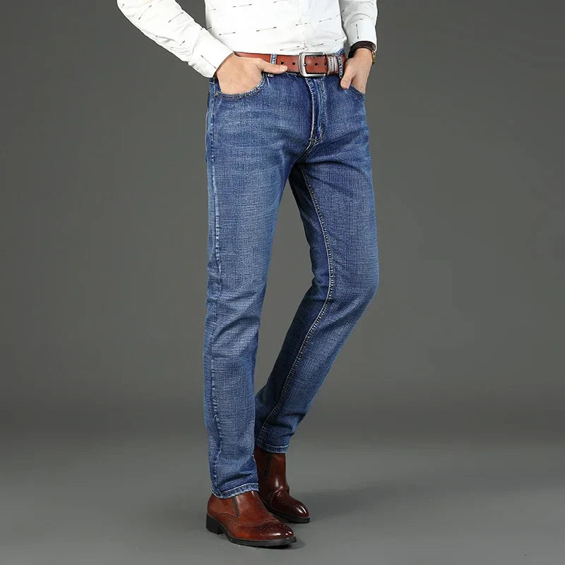 2-piece Set  WhinLEE Black and Blue Business Elite Jeans, Summer Micro Elastic Straightleg Multicraft High-quality Denim Pants
