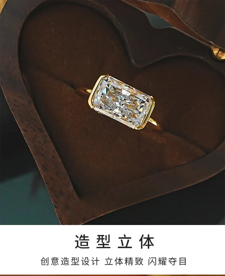 Vintage style broken ice cut 925 silver ring 7 * 11 high carbon diamond cube candy INS diamond ring light luxury gift