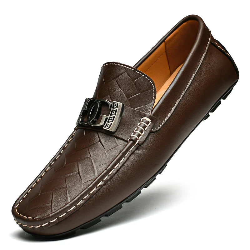 Top-grain Cowhide Men's Shoes, Bean Shoes, Summer Breathable, High-end and Sophisticated Business Casual Leather Shoes