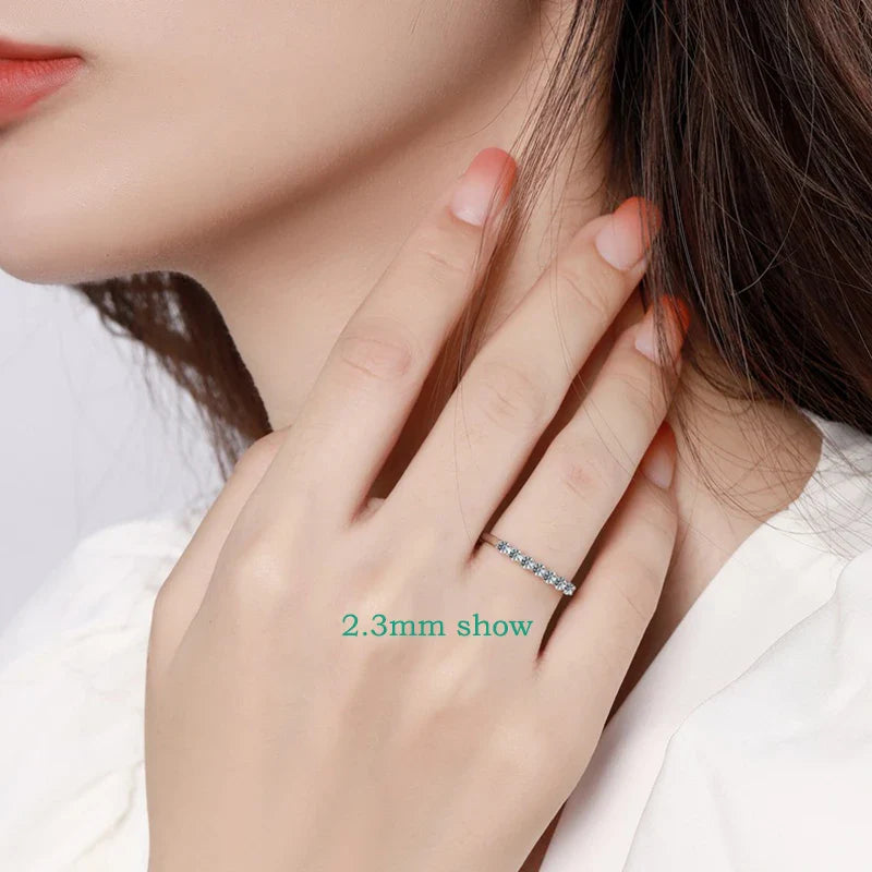 18k Plated 3MM 7 Stones Moissanite Rings for Women Classic Match Diamond Wedding Bands 925 Sterling Silver Jewelry
