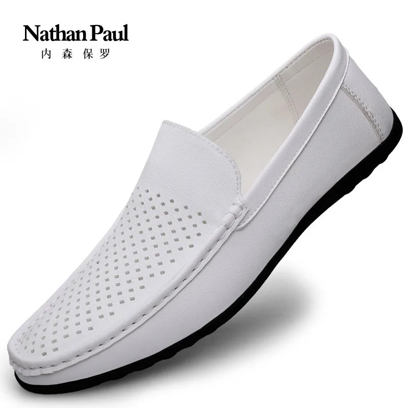 Men's shoes large size microfiber hollow loafers 2024 summer new fashion trend casual men's shoes classic men's leather shoes