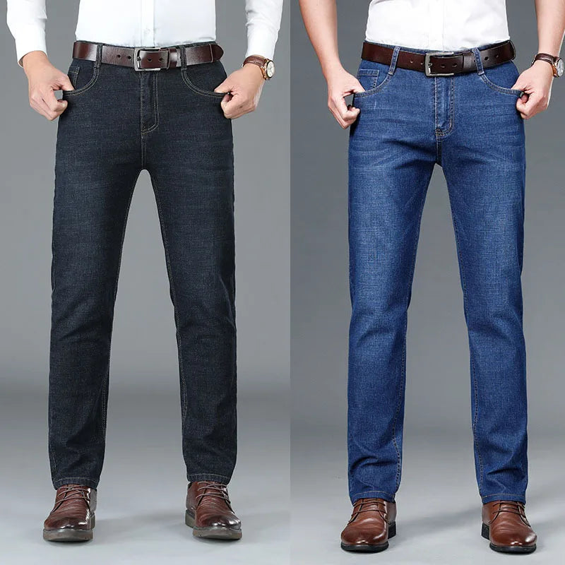 Mens Fashion Jeans Straight Leg Stretch Slim Fit Denim Pants Comfortable Soft Business Denim Trousers Male Classic Clothing 2025