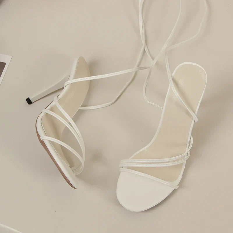 Fashion Rome Sexy High Heels Sandals Women Cross Tied-Lace Up Shoes Summer 2024 Open Toe Dress Slippers Femme Pumps Sandals