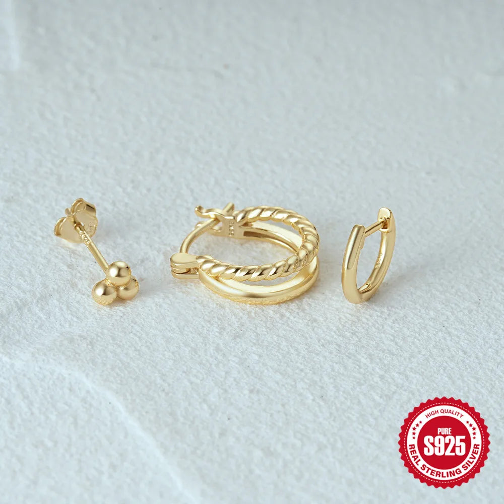 925 Sterling Silver 3PCS Zircon Double Layer Hoop Earrings For Women Minimalism Ins Earrings Fine Jewelry Party Gift
