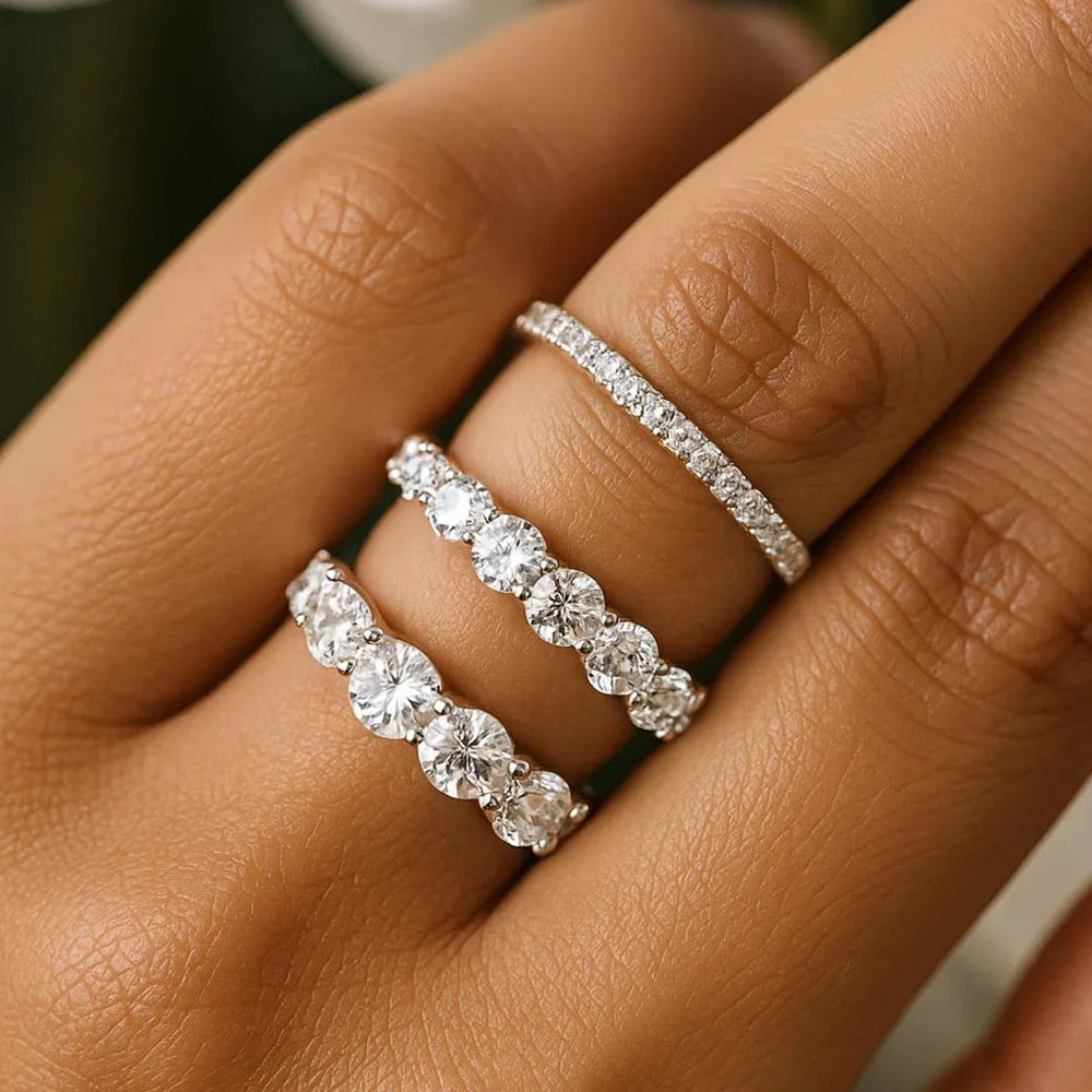 2/3/5mm Full Moissanite Eternity Ring for Women Engagement S925 Silver Rings Lab Diamond Wedding Band Classic Jewelry