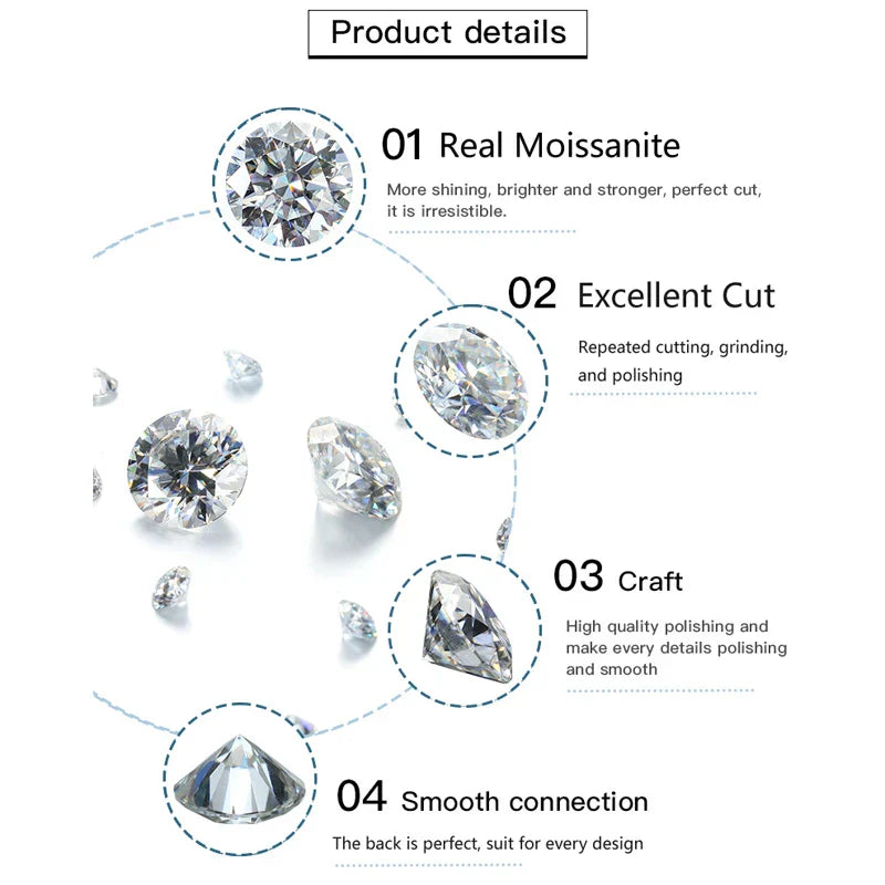1CT 6.5mm D Color Moissanite Stud Earrings for Women Men 925 Silver Plated 18k Party GRA Certified Wedding Ear Studs Gift