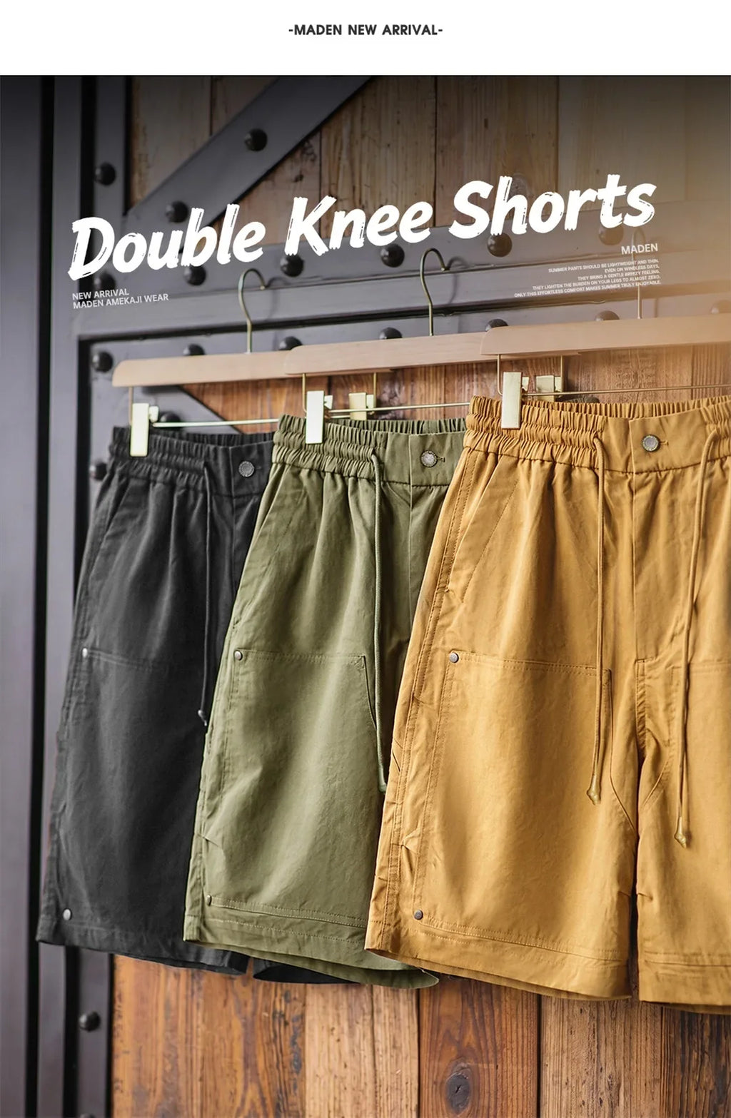 Vintage Mountain Series Lightweight Cargo Shorts Retro Double Knee Wide Leg Logger Style Outdoor Camping Men Summer