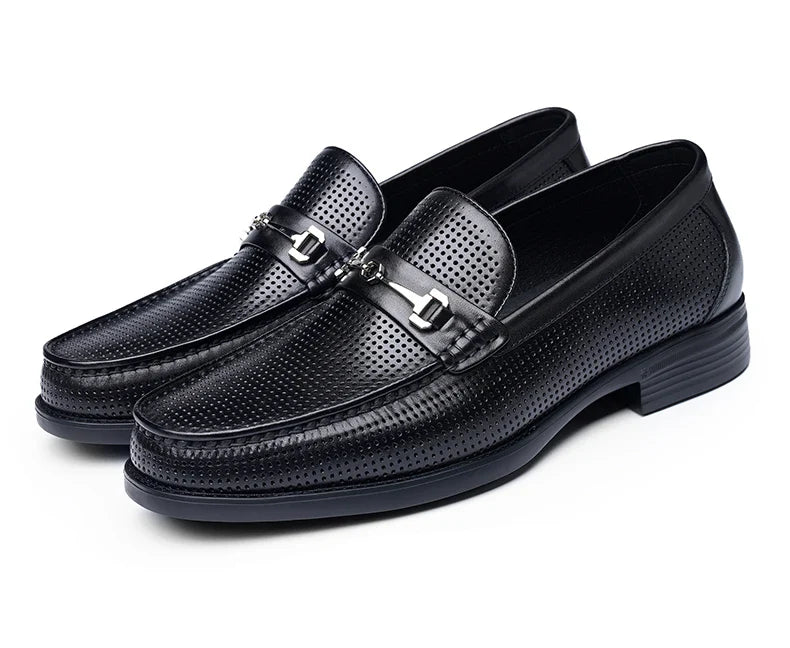 LAORENTOU men's bean shoes, genuine leather hollow out breathable business casual dad leather sandals, soft soled loafers10790DW