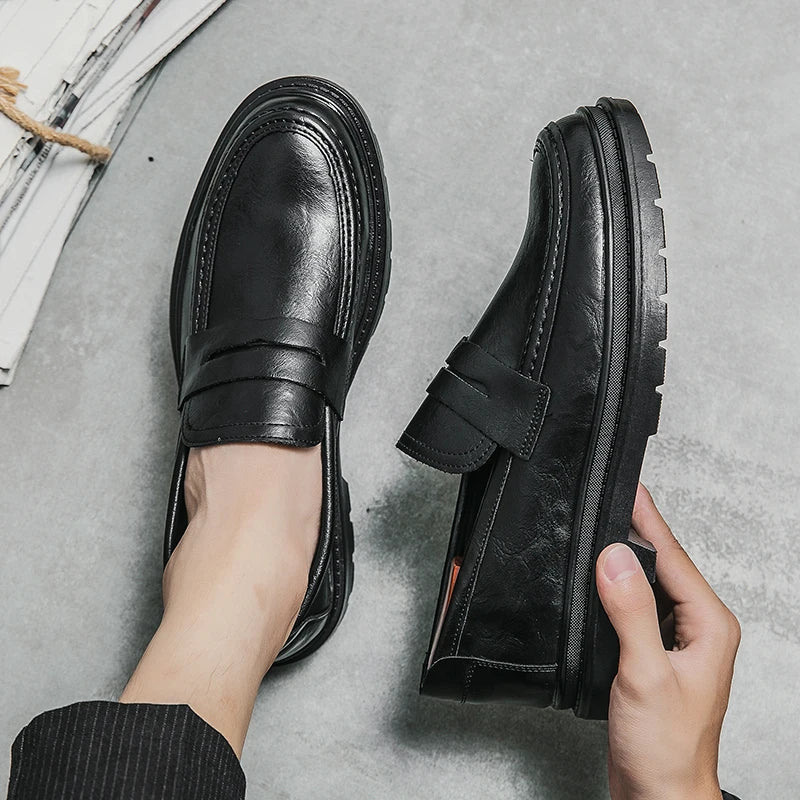 Tassel Loafers Men Platform Thick-soled Formal Business Shoes Slip-on Comfortable Mens Leather Wedding Casual Shoes Oxford Shoes