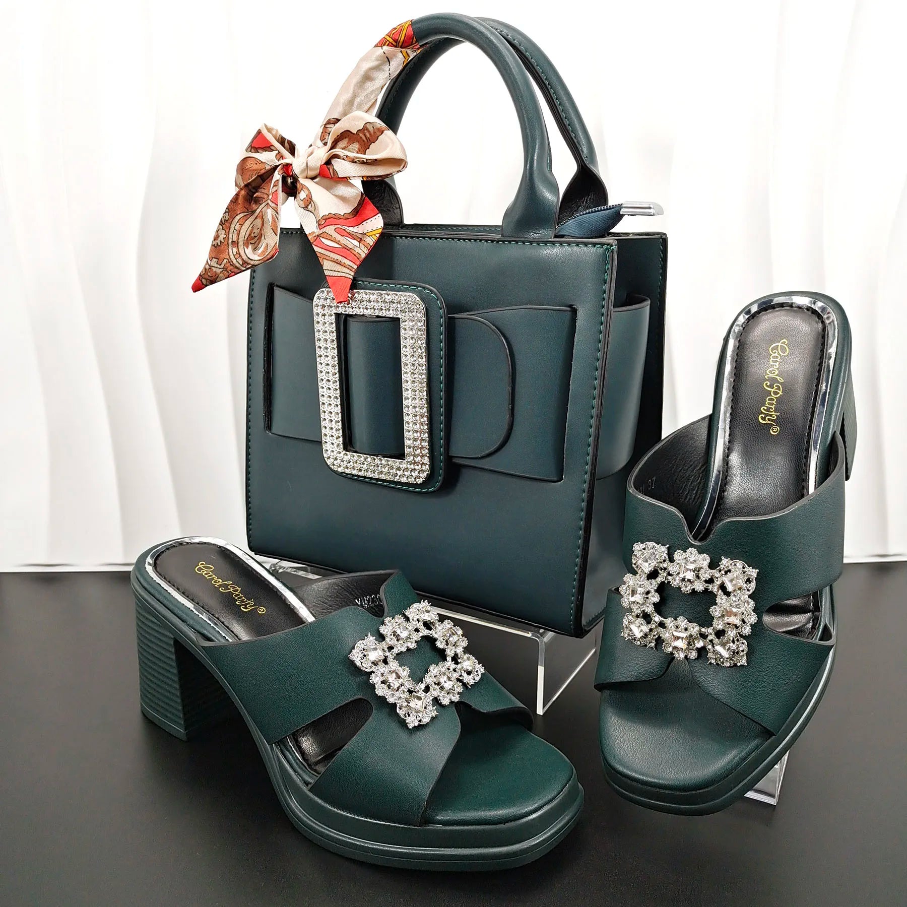 Women's Gold Luxury Designer Split Square Toe Wedding Set