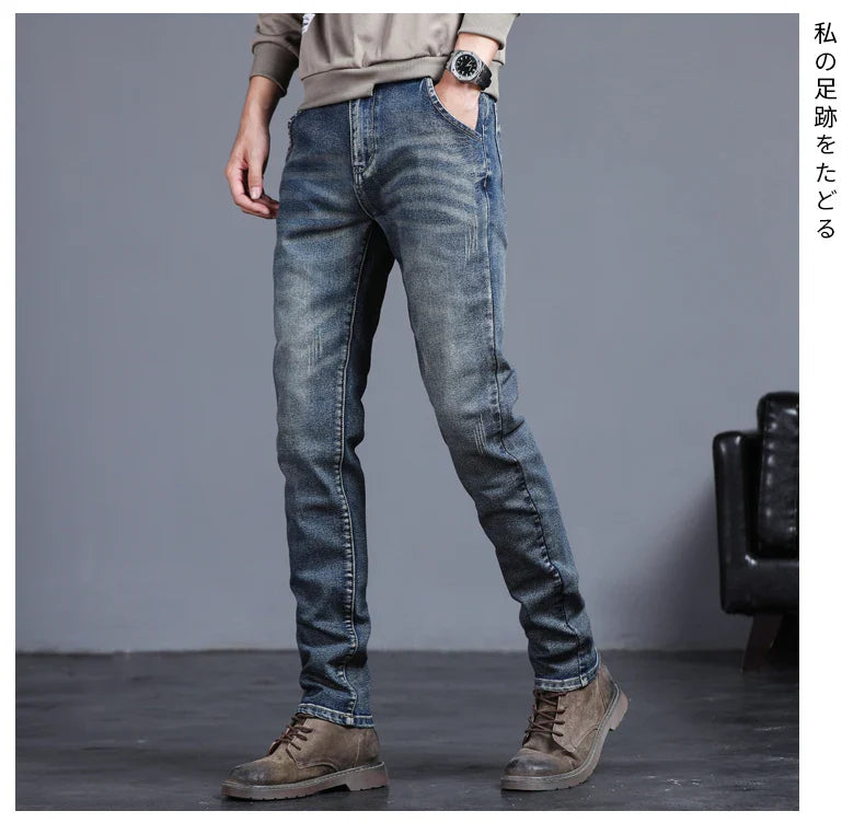 2026 Spring New Jeans Men's Slim Fit Straight Pants ClassicTrendy Retro Casual Long Pants Men's Korean Version Trousers