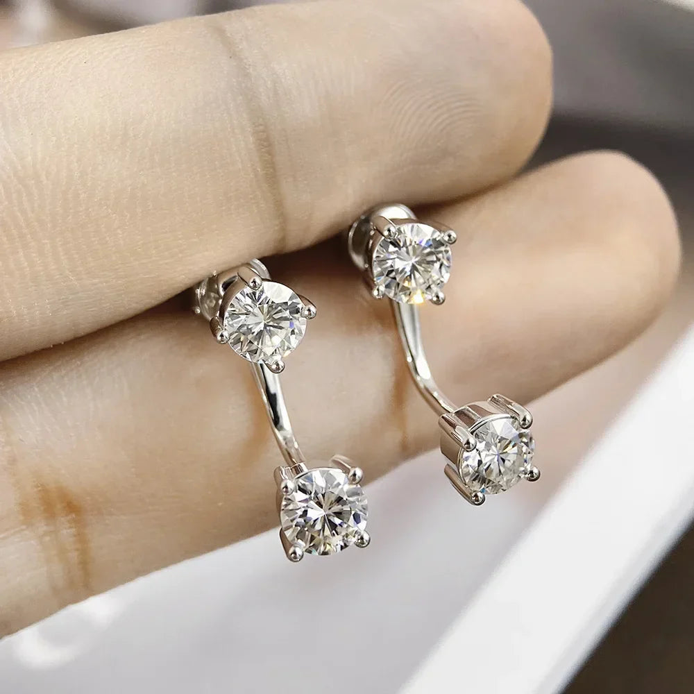 2 in 1 Full 5mm D Color Moissanite Stud Earrings for Women S925 Silver 2cttw All Diamond Earring Pierced Ear Fine Jewelry