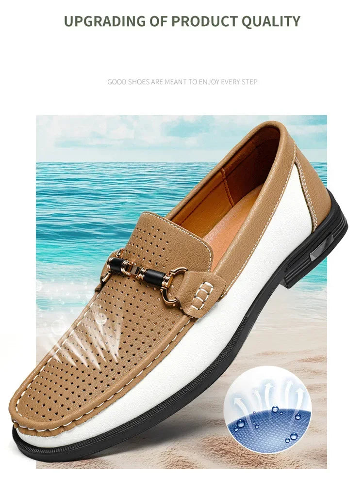 Trendy High Quality Genuine Leather Shoes for Men Summer Breathable Men's Casual Loafers Plus Size 47 Slip-on Driving Shoes Man