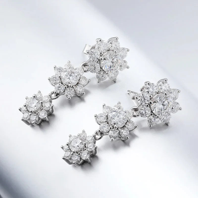 Luxury 35-39cttw D Color Gradient Full Moissanite Sunflower Tennis Necklace for Women S925 Silver All Diamond Neck Chain