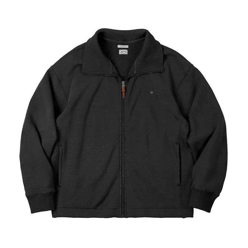 Men's High Neck Warm Jacket Polar Fleece Lining Thickened Coat Casual Sports Style Cardigan Sweater Vintage Tennis Jacket