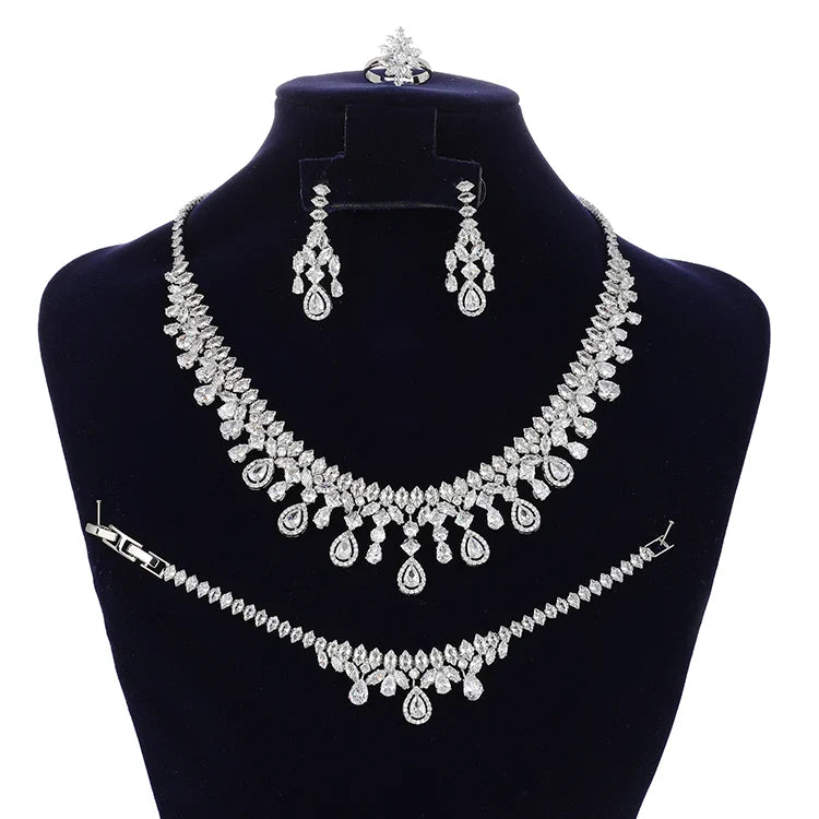 Jewelry Set New Retro Simple Ladies Engagement Wedding Necklace Bracelet Ring Earrings Zircon Set BN8050 Bijoux Mariage