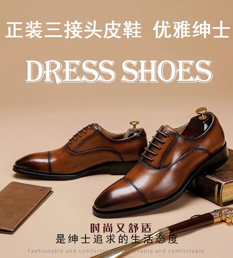 New Style Men's Shoes Formal Dress Shoes Male Oxfords Men Genuine Leather Office Shoes Elegant Wedding Party Lace-up Shoes