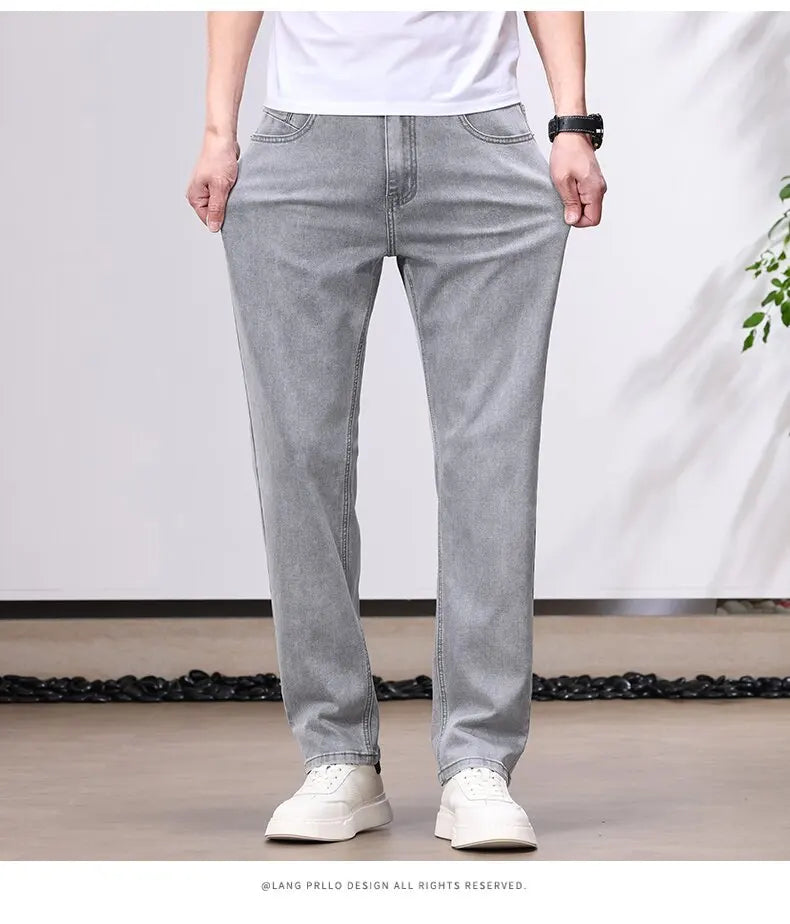 Spring/Autumn Fashion Trendy Solid Color Straight Leg Stretch Denim Pants Men's Casual Loose Fit Sports High Quality Trousers