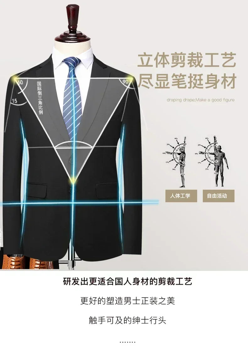 S-8XL Blazer New Men's Fashion Business Solid Color British Style Professional Work Groom Wedding Dress Best Man Blazer Jacket