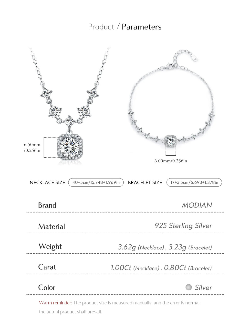 D Color Moissanite 925 Sterling Silver Luxury Geometric Charm Necklace Bracelet For Women Wedding Statement Jewelry Set