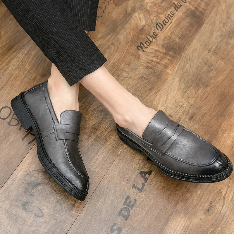 Premium Silver Business Shoes Men's Oxford Shoes Leather Brand Loafers Slip on High Quality Wedding Loafers Soft Sole Dress Shoe