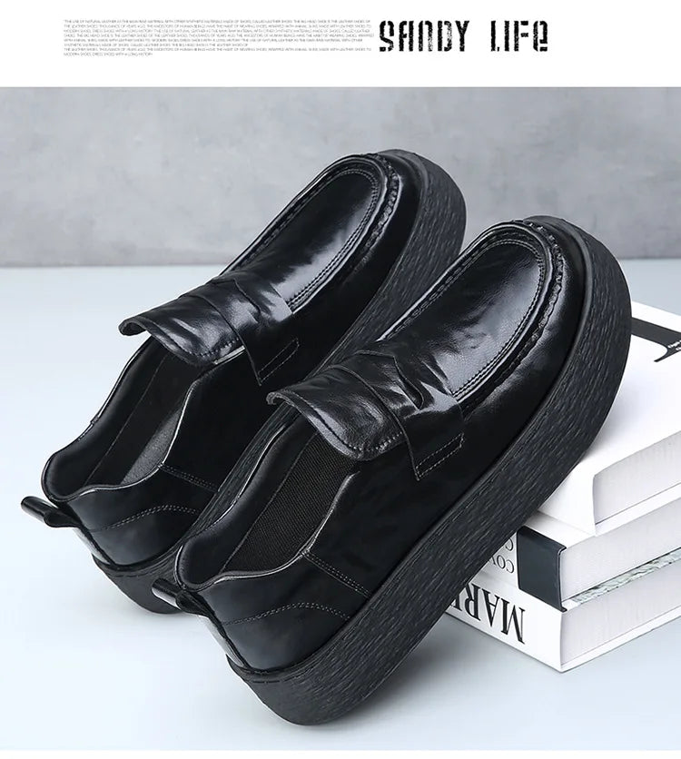 Height-increasing Business Casual Loafers for Men 2026 Spring New Black Designer Shoes Male Fashion Genuine Leather Shoe Man