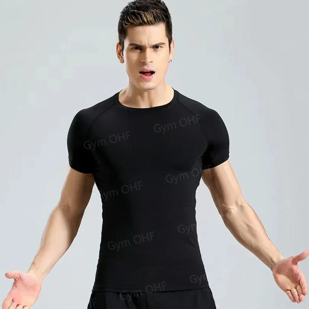 Funny Face 2 in 1 Shorts T Shirt Suits Men's Fitness Breathable Second Skin Compression Shirts Sets Gym Double Deck Shorts