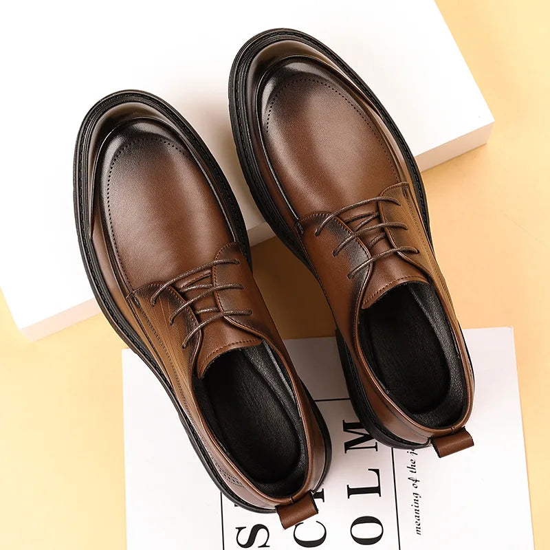 British Retro Formal Leather Shoes for Men Autumn New Designer Platform Dress Shoes Male Fashion Lace Commuter Office Shoe Man