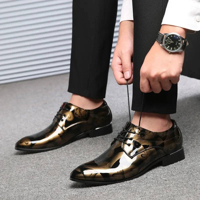 Men's Formal Leather Shoes with Floral Pattern – Business Dress, EU Size 40–48