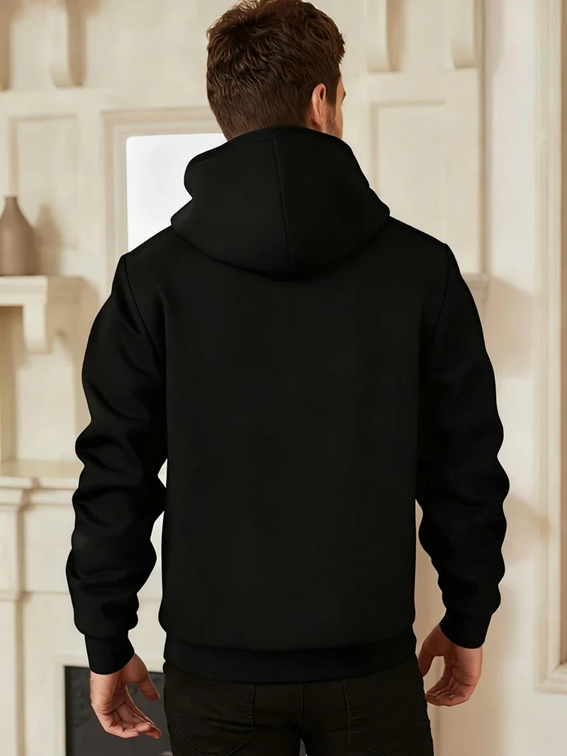 Men's Winter Warm Sherpa Plush Lined Jacket Casual Zip Up Hooded Coat with Zipper Pockets Male Fleece Outerwear Outfits Tops