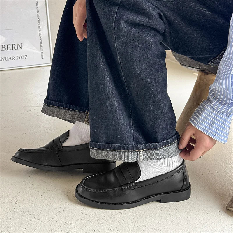 Handmade Mens Leather Loafers Non Slip Slip on Walking Flats Breathable Outdoor Casual Shoes for Man Work Office Driving Shoes