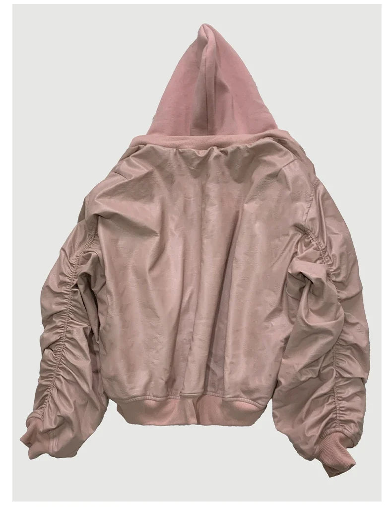 Autumn Winter Cool Handsome Oversized Brown Thickened Warm Leather Jacket Men with Hood Fake 2 Piece European Clothes