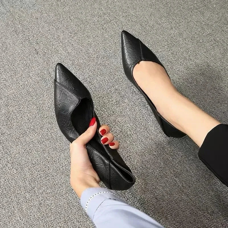 3-5cm Chunky Heeled Women Shoes Square Heel Leather Shoes Pumps Zapatos De Mujer Fashion Designer Office Ladies Single Shoe