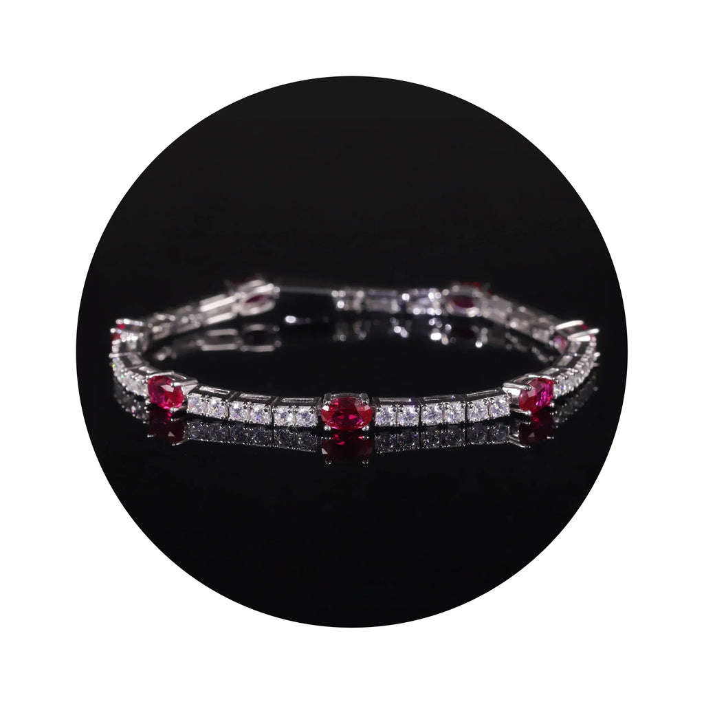 Lab Grown Ruby Tennis Bracelet 925 Sterling Silver Birthstone Bracelet  Fancy Party Wear Bracelet Gift For Women