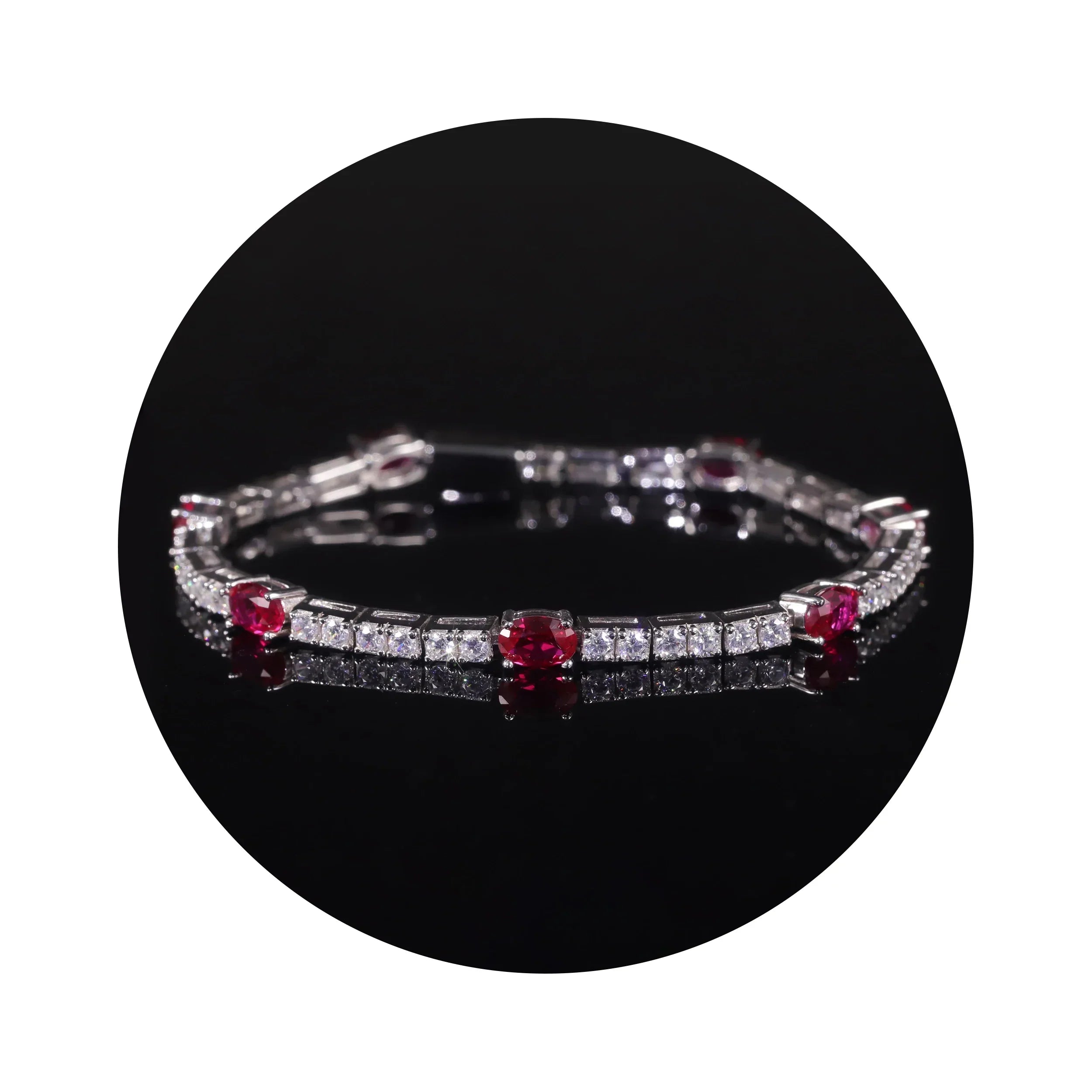 Lab Grown Ruby Tennis Bracelet 925 Sterling Silver Birthstone Bracelet  Fancy Party Wear Bracelet Gift For Women