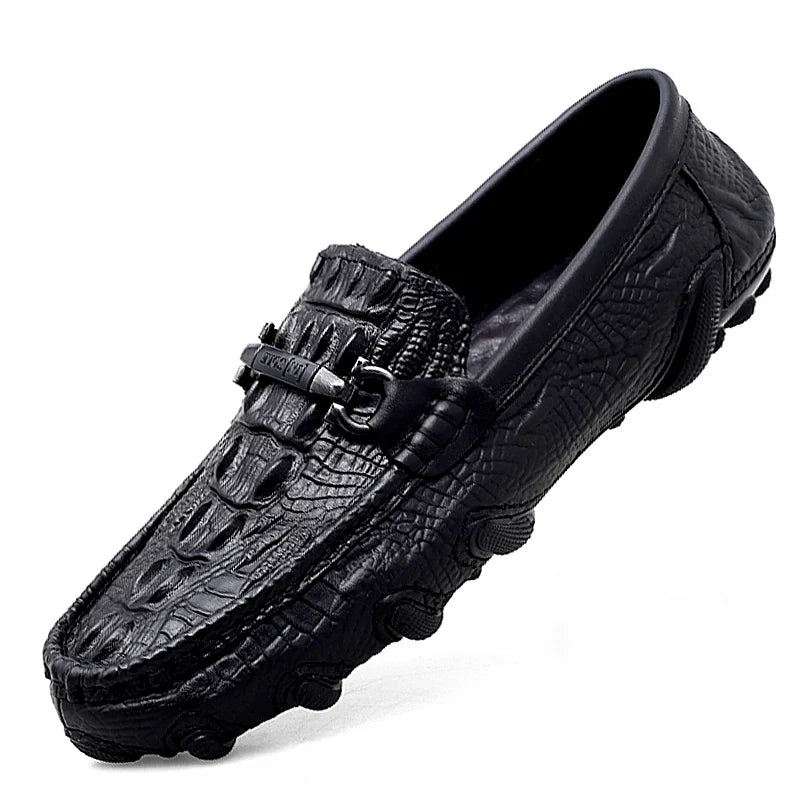 Luxury New Genuine Leather Men Shoes Thick Bottom Crocodile Style Moccasins Mens Loafers Fashion Male Flat Classic Driving Shoes