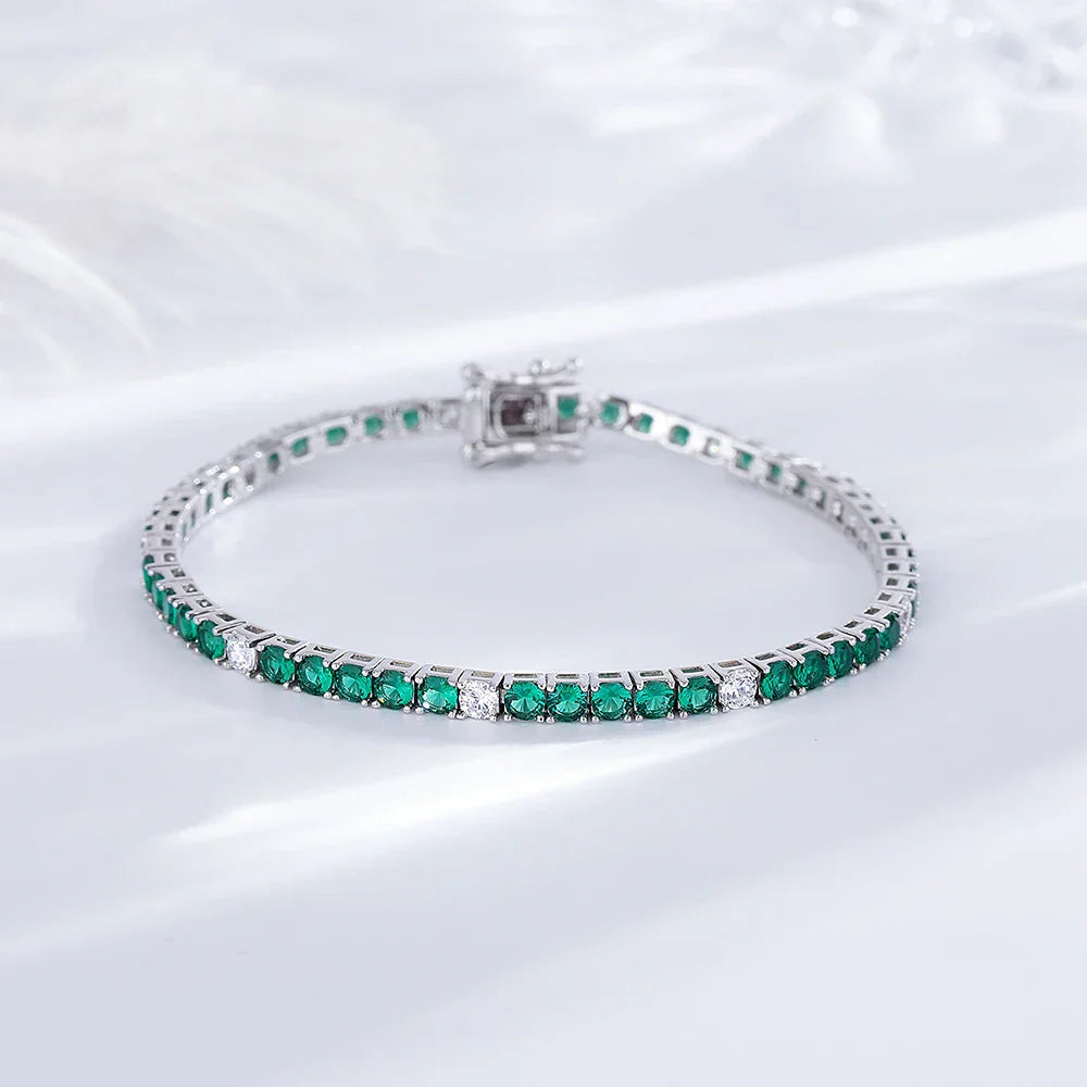 Fine Jewelry 3mm Montana Blue/Emerald Green/Ruby Red/Turquoise/Black Cubic zircon 925 Silver Tennis Bracelet