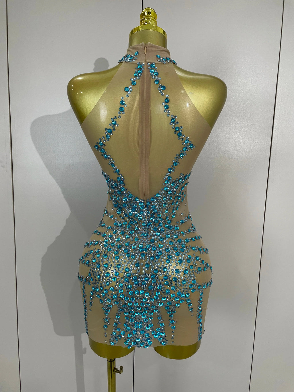 Sparkly Rhinestones Sexy Mesh See Through Dress Party Evening Prom Celebrate Birthday Dress Singer Dancer Show Stage Wear