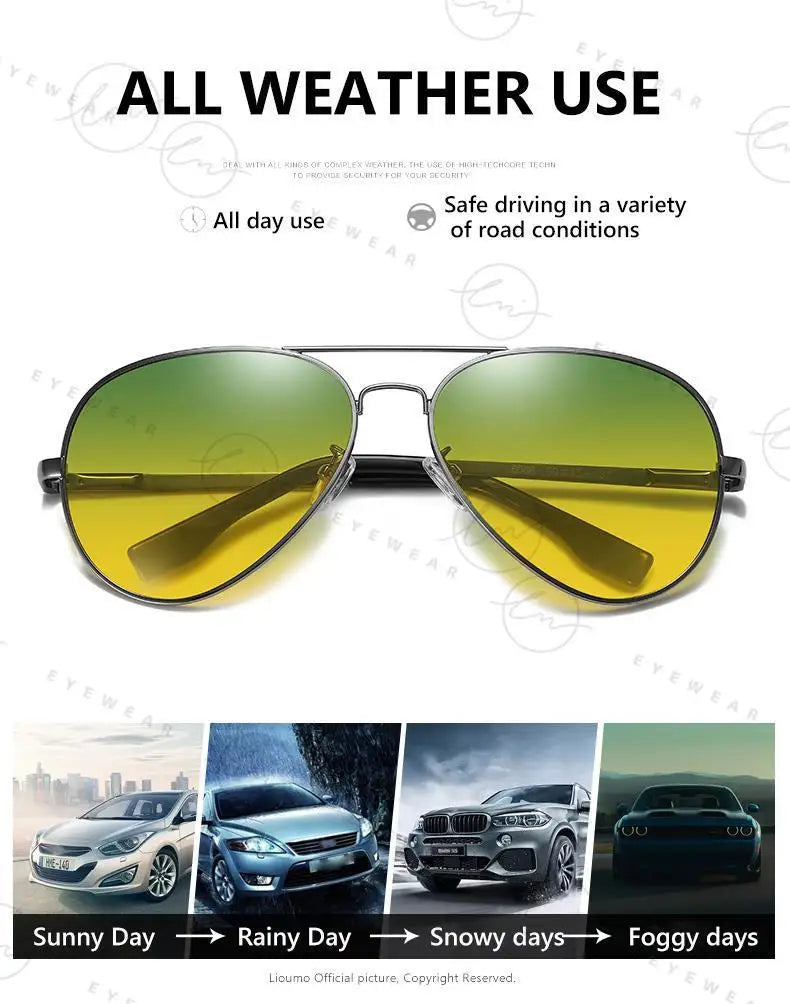 Aviation Photochromic Day Night Vison Sunglasses Men Polarized Fashion Sun Glasses Women Safe Driving Anti-Glare UV400