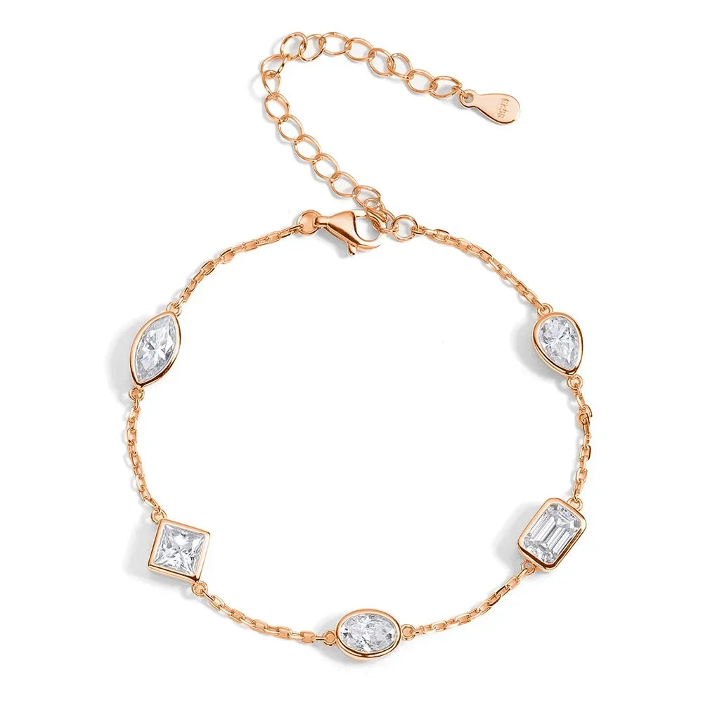 Multi Shape Moissanite Bracelets for Women S925 Silver  Certified Pear/Oval/Marquise/Princess Cut Diamond Wrist Chain