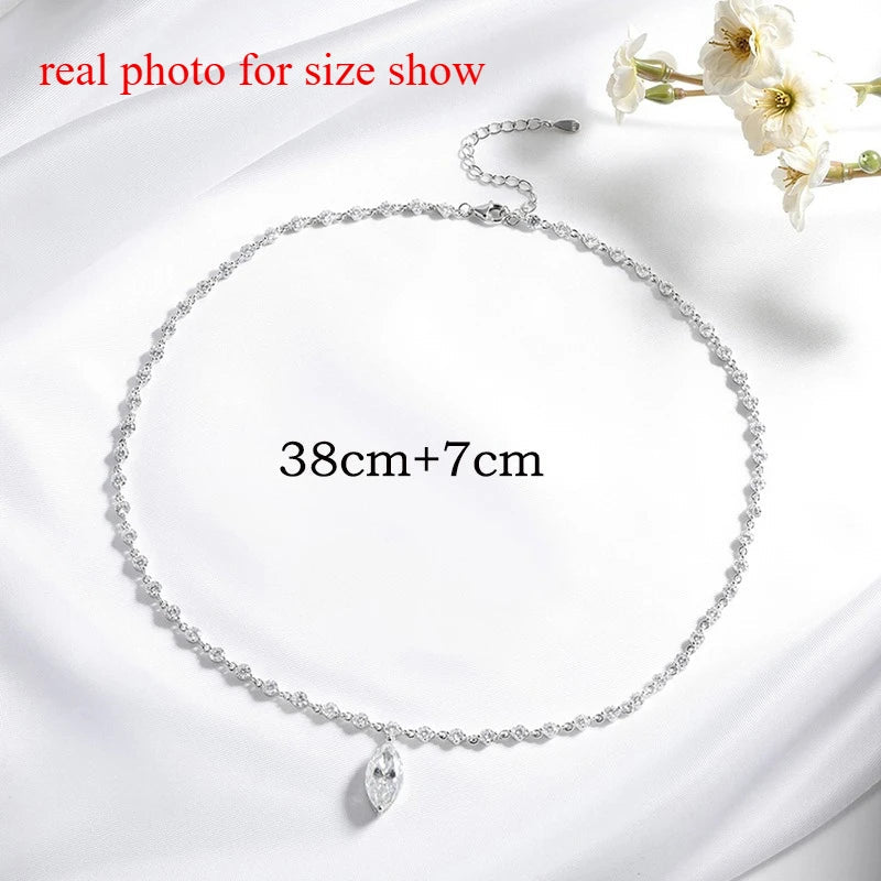 18k Plated Marquise Cut Moissanite Tennis Necklace for Women Choker Lab Diamond D Color Chain 925 Sterling Silver Jewelry
