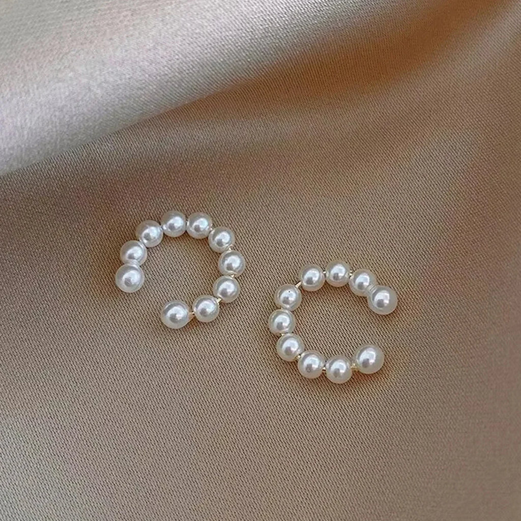 Woman's Korean Elegant Imitation Pearl Ear Cuff Clip C- shaped Earrings Non-Piercing Ear Ring Minimalist Earrings Fashion Jewelr