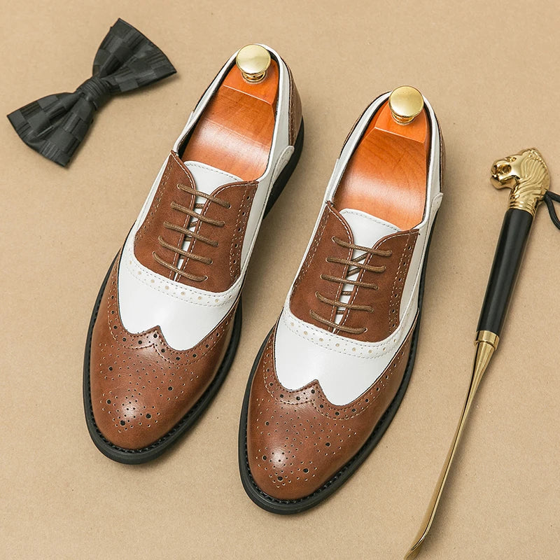 Luxury Italian White Groom Leather Shoes Men's Business Wingtip Oxfords Monk Lace-up Brock Banquet Wedding Formal Shoes for Men