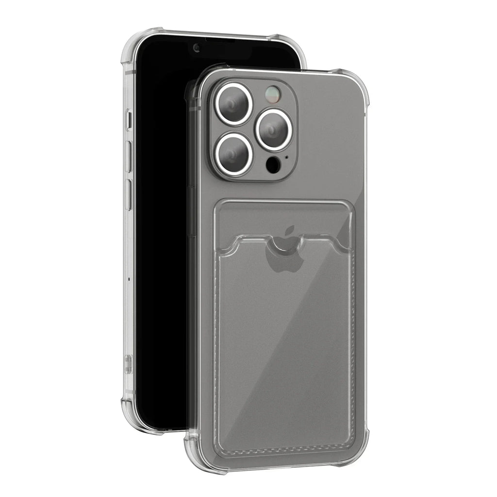 Wallet Card Holder Clear Soft Cases For iPhone 16 Pro Max 13 11 15 14 12 Pro Max Pro Plus XR 7 8 SE Card Slots Cover Small Card