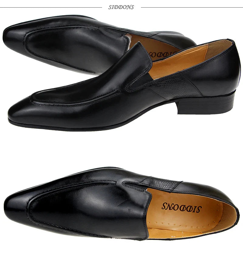 Purely Handmade Genuine Cow Leather Shoes Men's Sapato Social Formal Wedding Dress Shoes Loafers Pointed Toe Stylish Shoe
