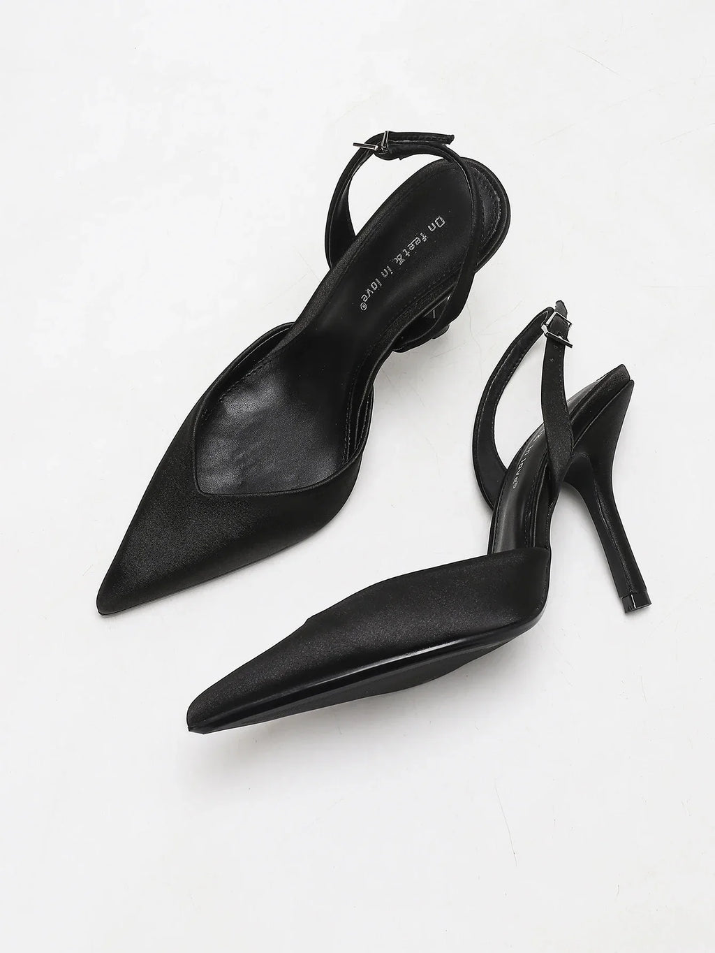 Women's Ivory Satin Pointed-Toe Slingback Heeled Sandals