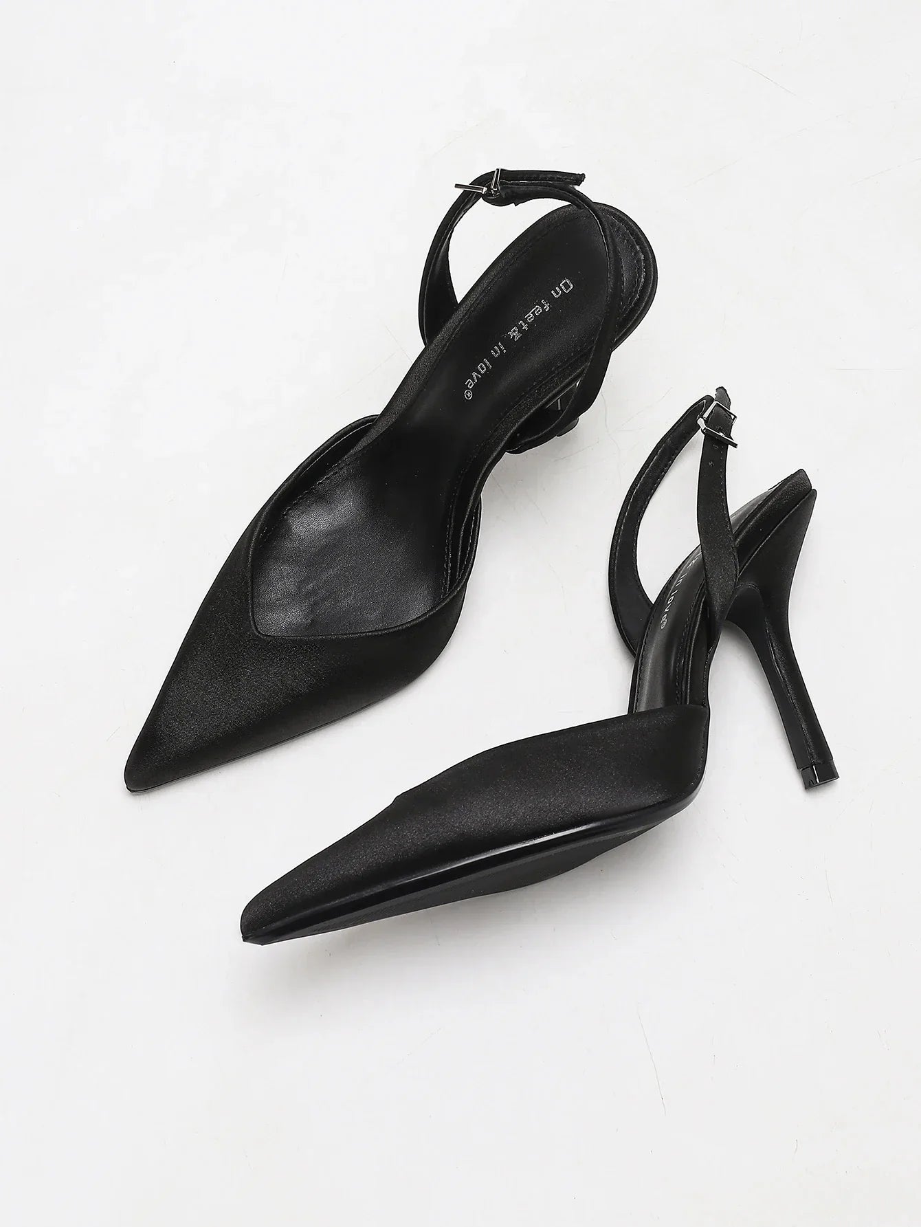 Women's Ivory Satin Pointed-Toe Slingback Heeled Sandals