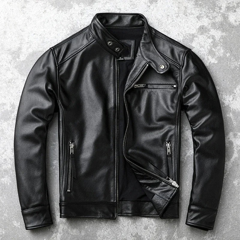 Vintage Brown Coat Classic Biker Style Short Slim Genuine Leather Jacket Men Casual Leather Coat Asian Size 6XL Autumn Wholesale