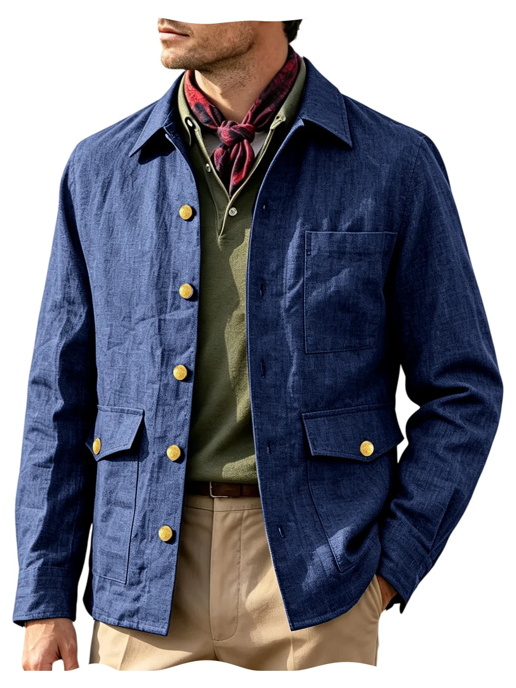 Vintage Men's Linen Jacket Lapel Collar Gold Button Casual Slim Fit Coat Lightweight Breathable for Formal Daily Office Wear