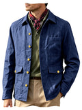 Vintage Men's Linen Jacket Lapel Collar Gold Button Casual Slim Fit Coat Lightweight Breathable for Formal Daily Office Wear